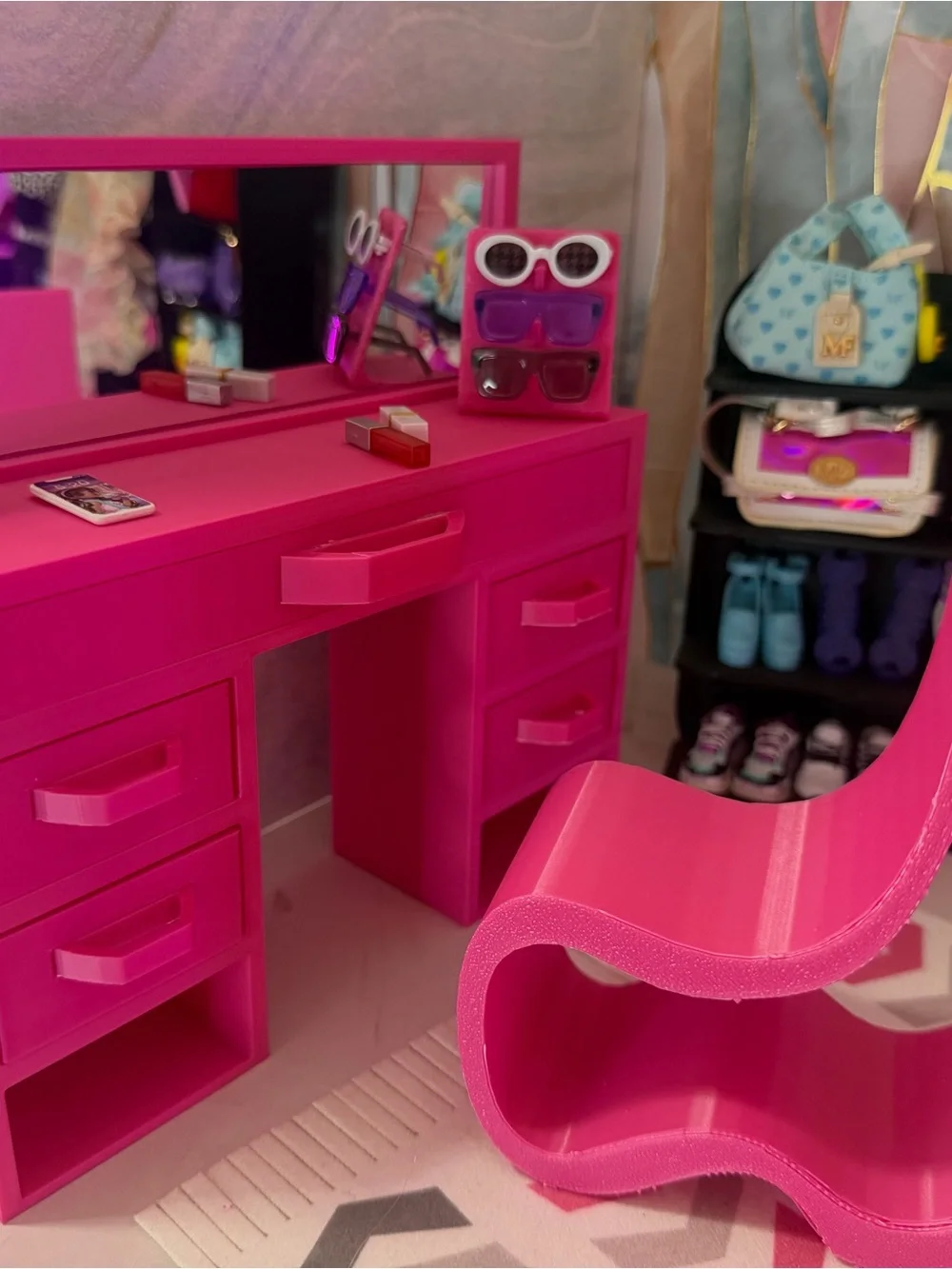Barbie Vanity Makeup Table with Mirror and Chair | 11.5 Inch Doll Furniture